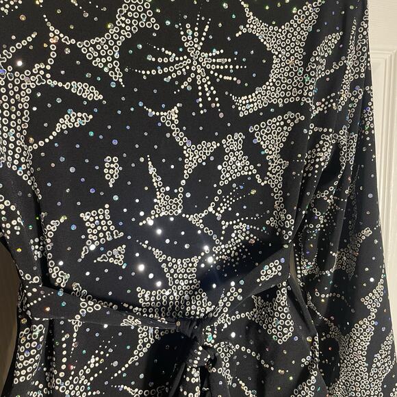 Vintage Y2K Dressbarn Shirt Women Medium Black Floral Silver Sparkle Babydoll - Picture 4 of 11